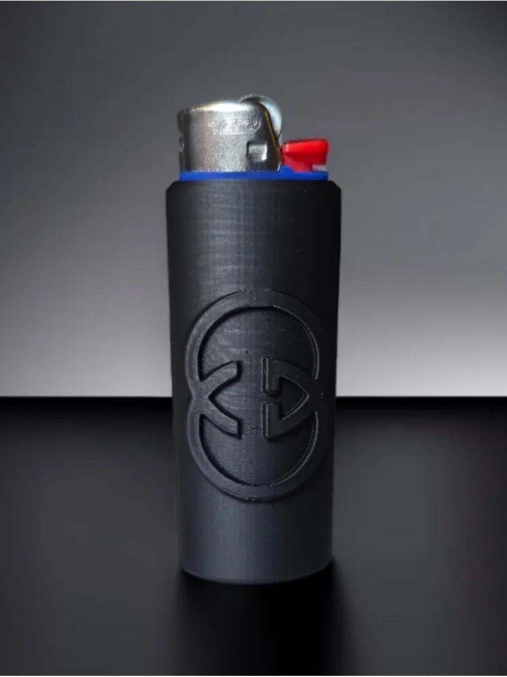Black Men’s Lighter Case Sleeve with Embossed Logo 3d Printed